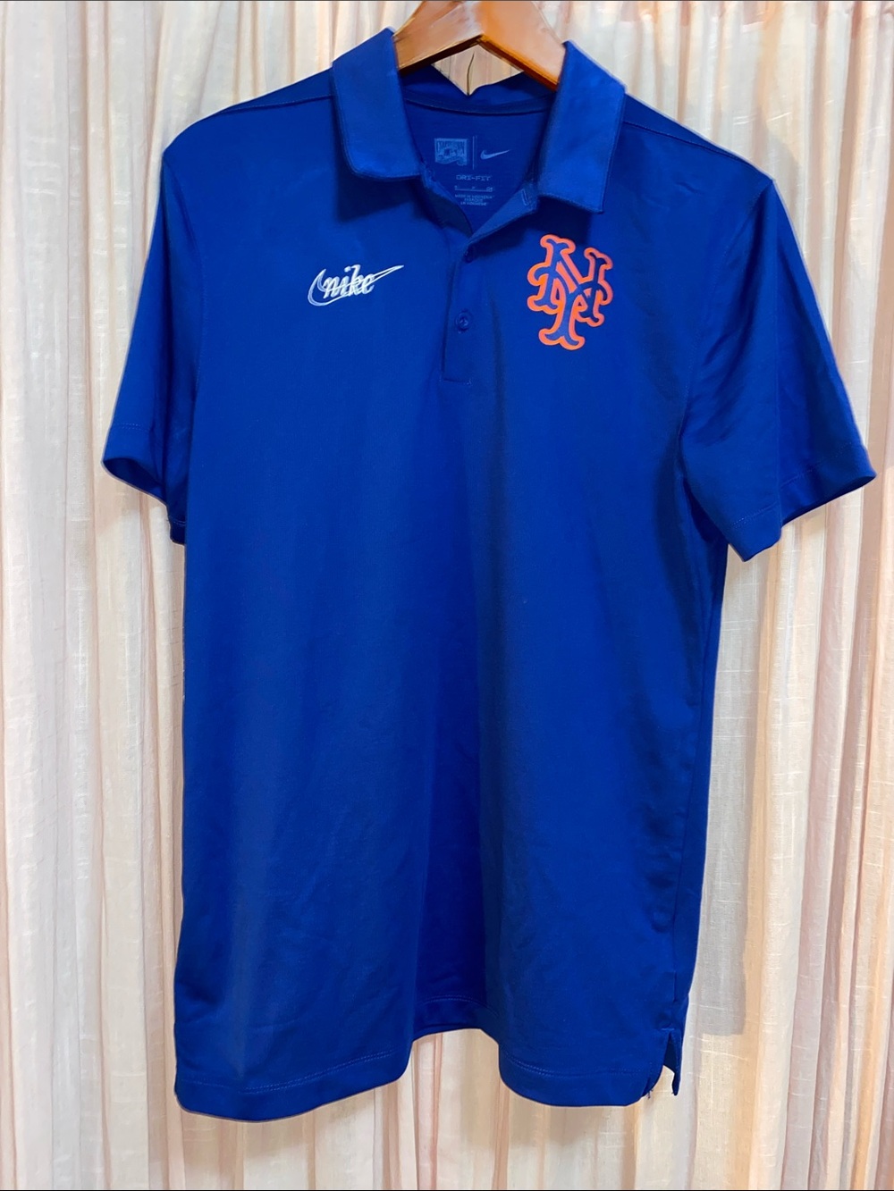 Nike Men's Blue Polo with Orange NY METS Logo